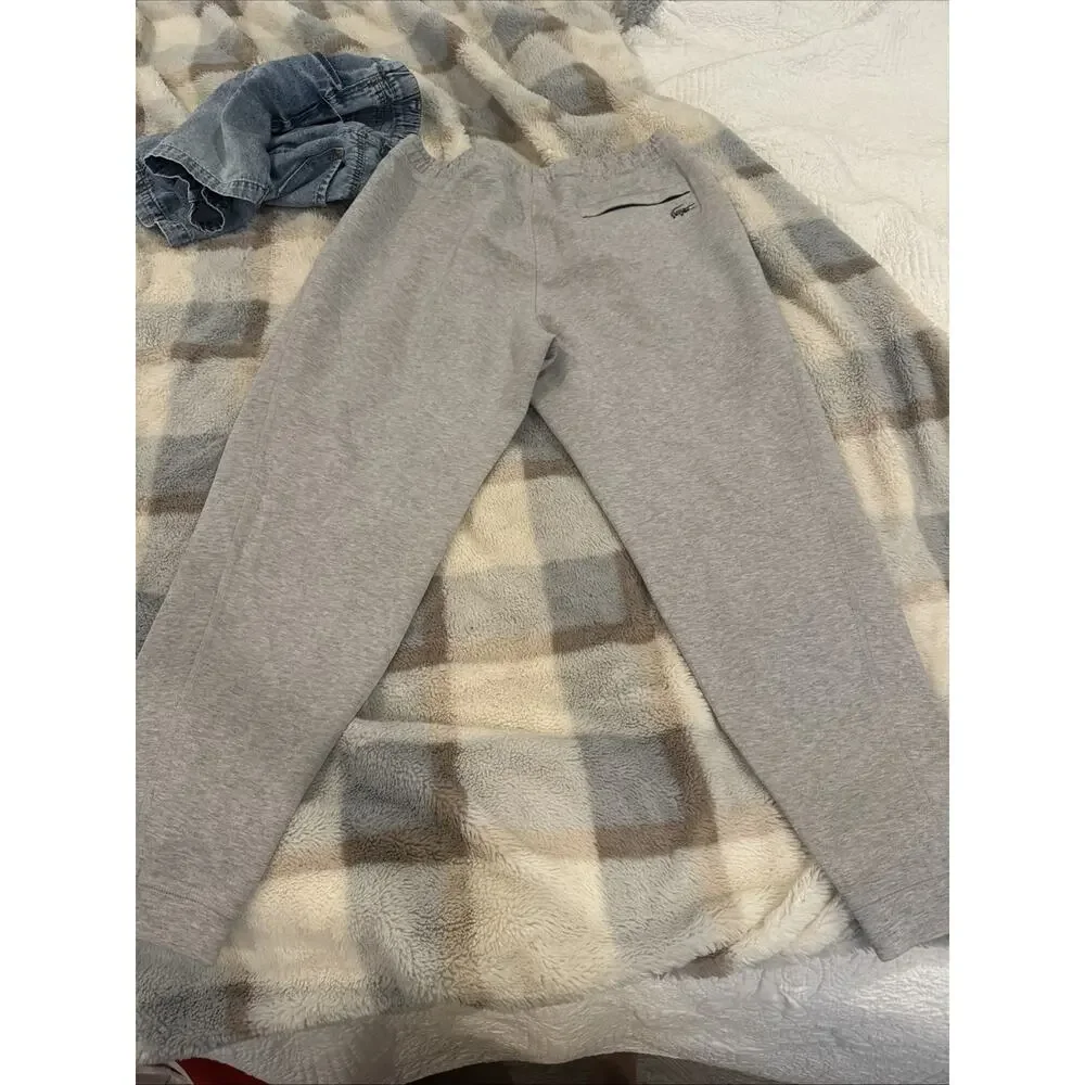 LACOSTE Joggers Mens Large Grey Tapered Sweatpants Logo Lounge Casual